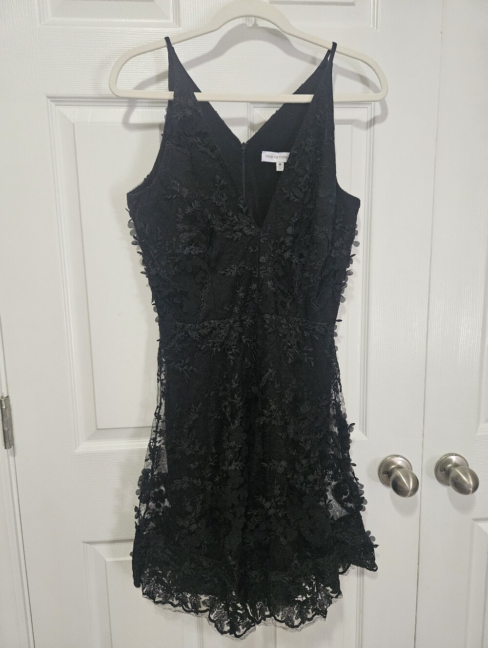 Dress The Population Black V Neck Dress Lace Applique M
